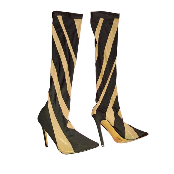 Tan And Black Knee High Boots Womens Size 6.5 - Picture 2 of 4